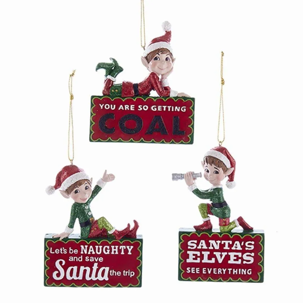 Kurt Adler Christmas Tree*C7966 Kurt S. Adler Naughty Elf Ornament 3 Assorted