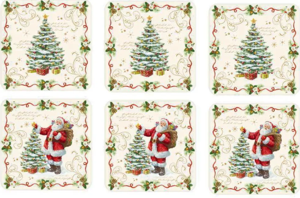 Easy Life Tableware*Christmas Tableware: Set Of 6 Assorted Cork Backed Coasters In Gift Box