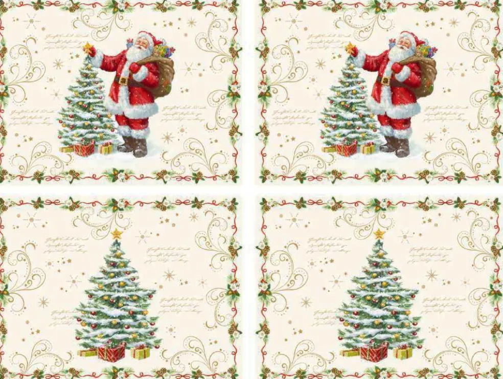 Easy Life Tableware*Christmas Tableware: Set Of 4 Assorted Cork Backed Placemats In Gift Box