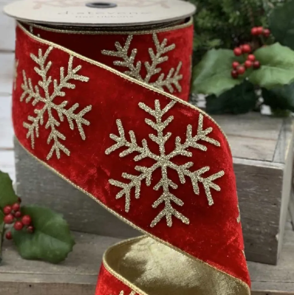 DStevens Fabric*D. Stevens Velvet Large Gold Glitter Snowflake Ribbon