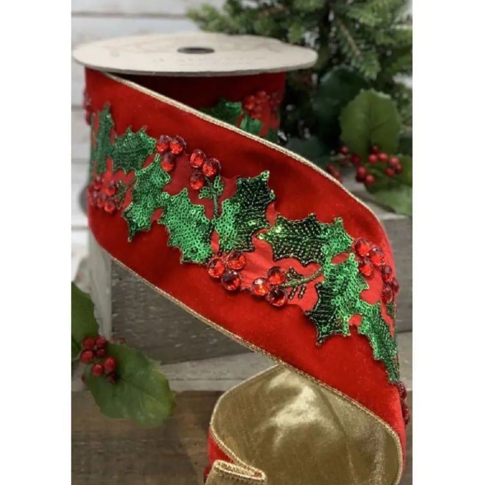 DStevens Fabric*D.Stevens Velvet Crystal Holly And Berry Trim