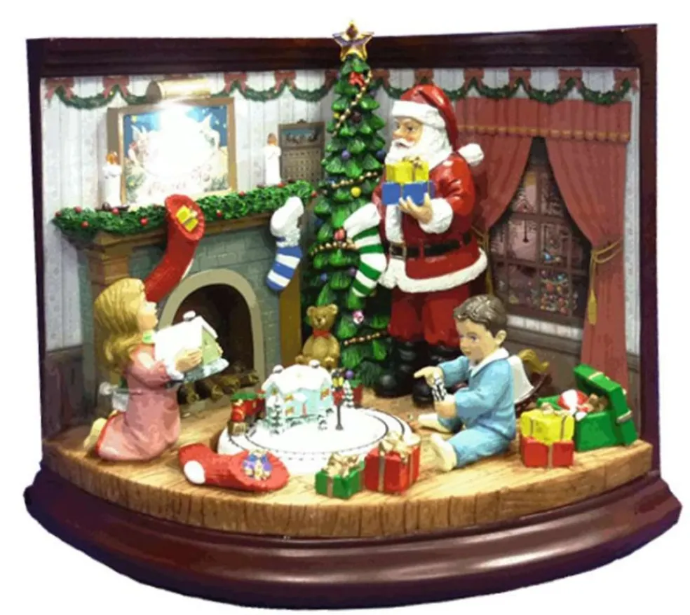 North Pole Musical*Fireplace Santa And Child Music Box