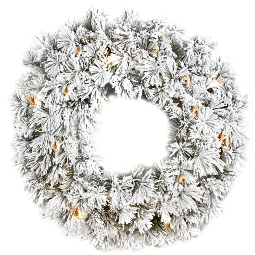 Goodwill Home Decors*Flocker Needle Pine Wreath With Lights Als 78222