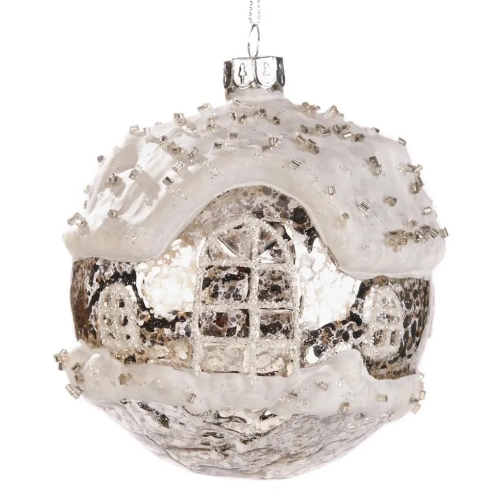 Goodwill Christmas Tree*Glass Antique Bead House Ball Silver P 37352