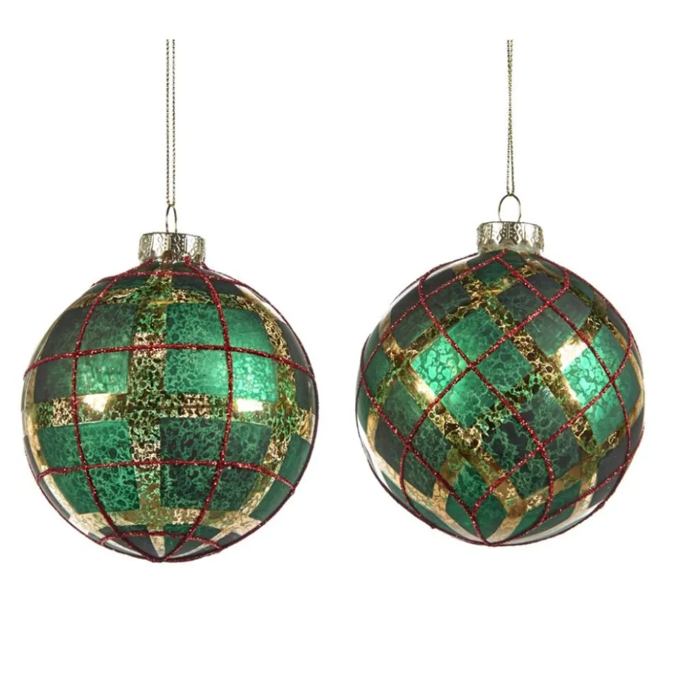 Goodwill Christmas Tree*Glass Antique Tartan Ball 2 Assorted Tr 27144