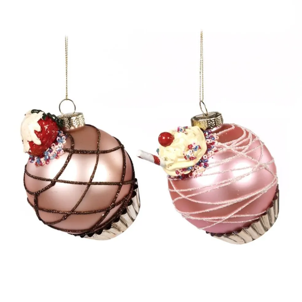 Goodwill Christmas Tree*Glass Cupcake Ball Ornament 2 Assorted Tr 27424