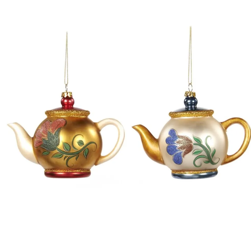 Goodwill Alice*Glass Floral Teapot Ornament 2 Assorted Tr 27327