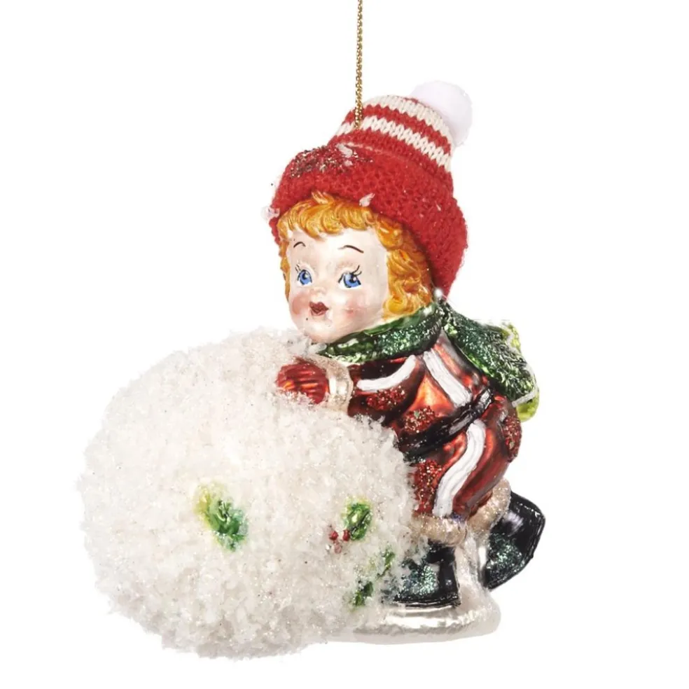 Goodwill Glass Baubles*Glass Kid With Snow Ball Ornament Tr 27001