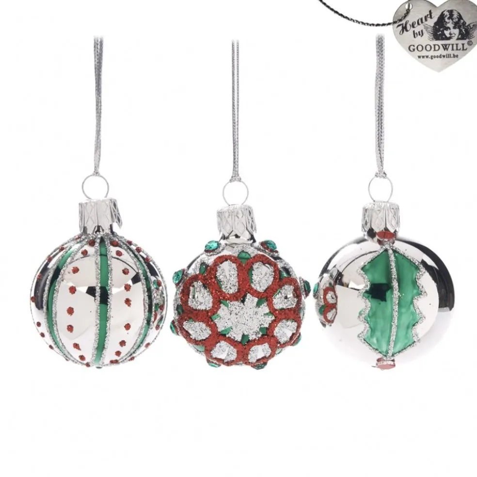 Goodwill Glass Baubles*Glass Mini Holly Dot Ball 3 Assorted L 23552