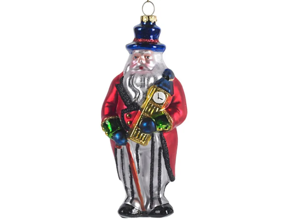 Goodwill Christmas Tree*Glass Santa Holding Big Ben Ornament Tr 17657