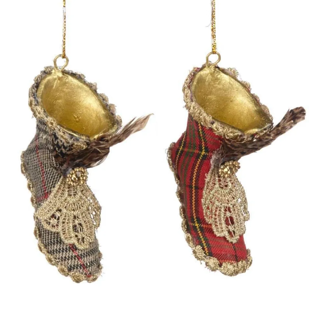 Goodwill Christmas Tree* Belgium B 93204 Royal Tartan Boot 2 Assorted Ornaments