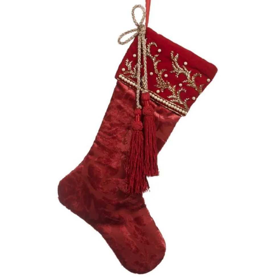 Goodwill Fabric* Belgium If 10019 Embroidered Tassel Stocking Burgundy
