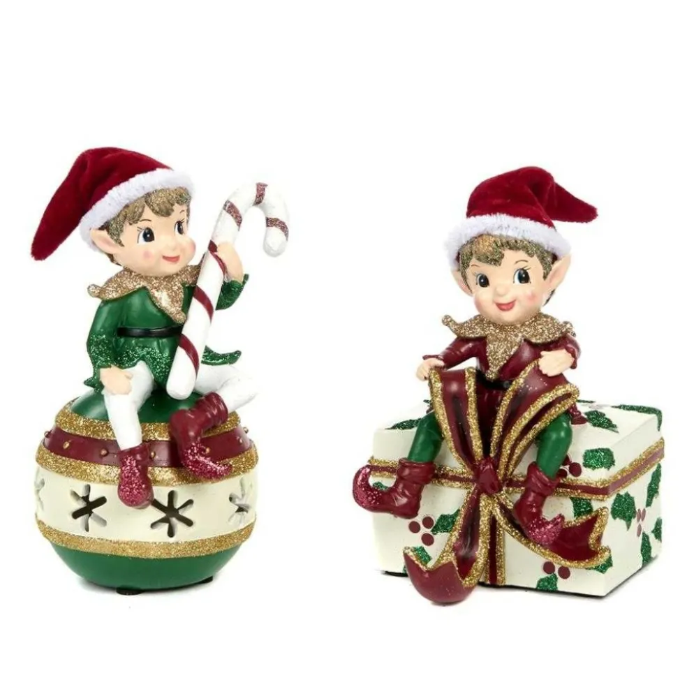 Goodwill Elves* Belgium Led Lit Elf Table Stocking Holder 2 Assorted Tr 24655