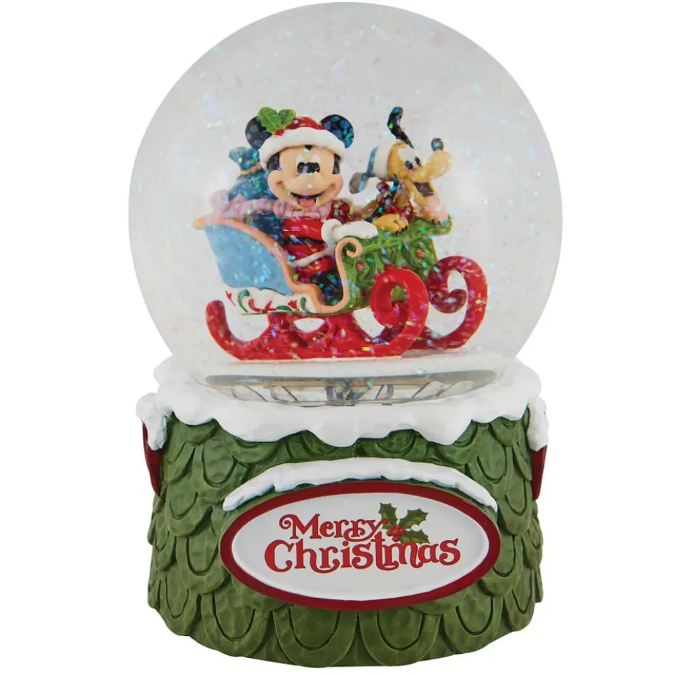 Jim Shore Snow Globes* 6009581 Laughing All The Way - Mickey And Pluto Christmas Waterball