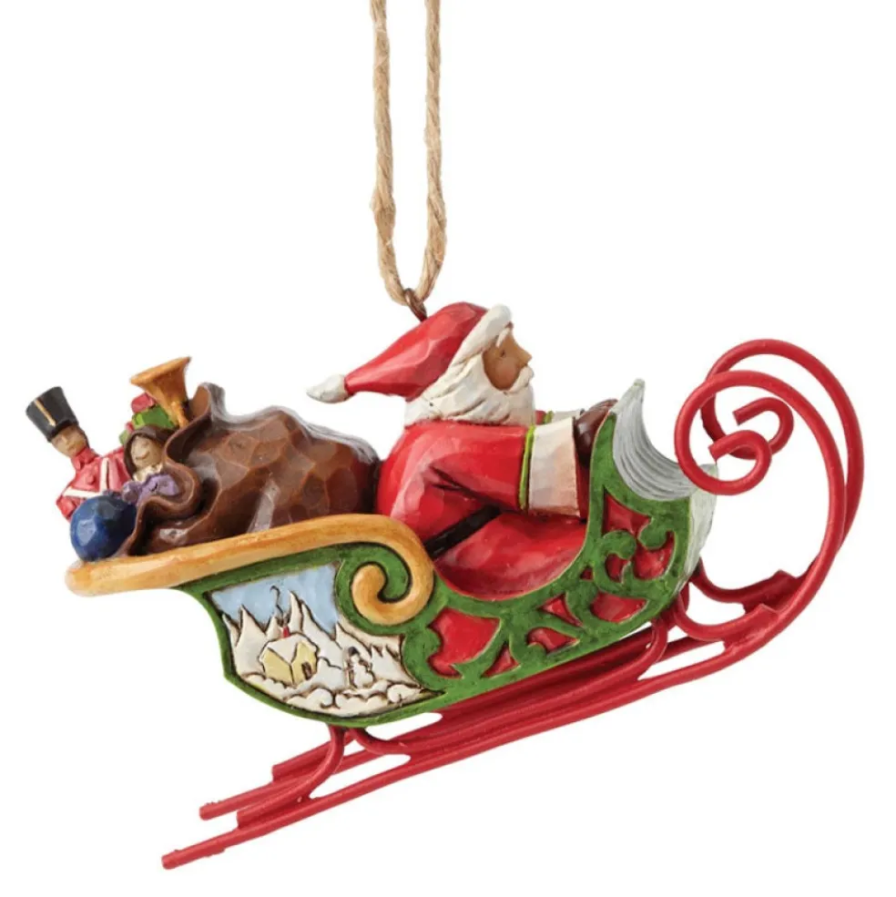 Jim Shore Christmas Tree* 4053836 Santa In Sleigh Hanging Ornament