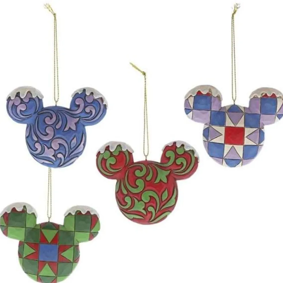 Jim Shore Disney World* A29543 Mickey Mouse Head Hanging 4 Ornament Set