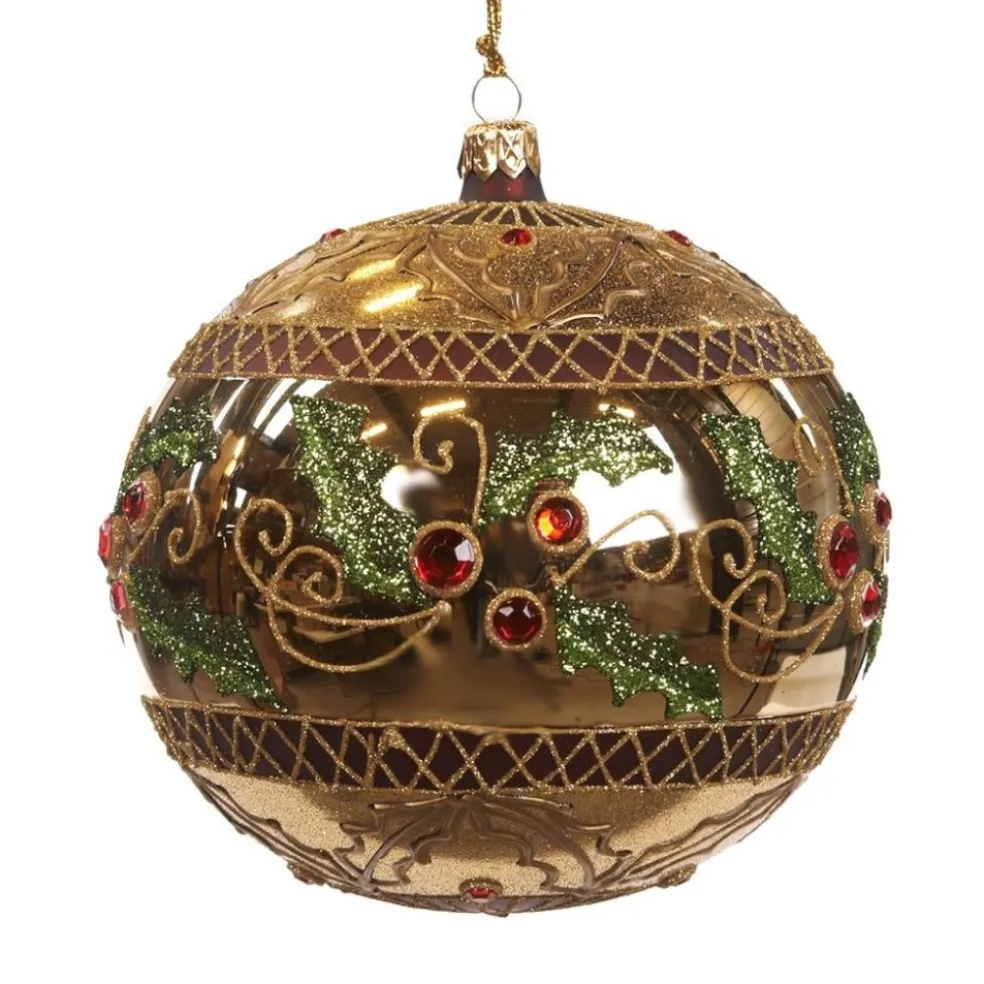 Katherine Collection Glass Baubles*Katherine's Collection Glass Traditional Holly Ball Gold Kc L 02-731179
