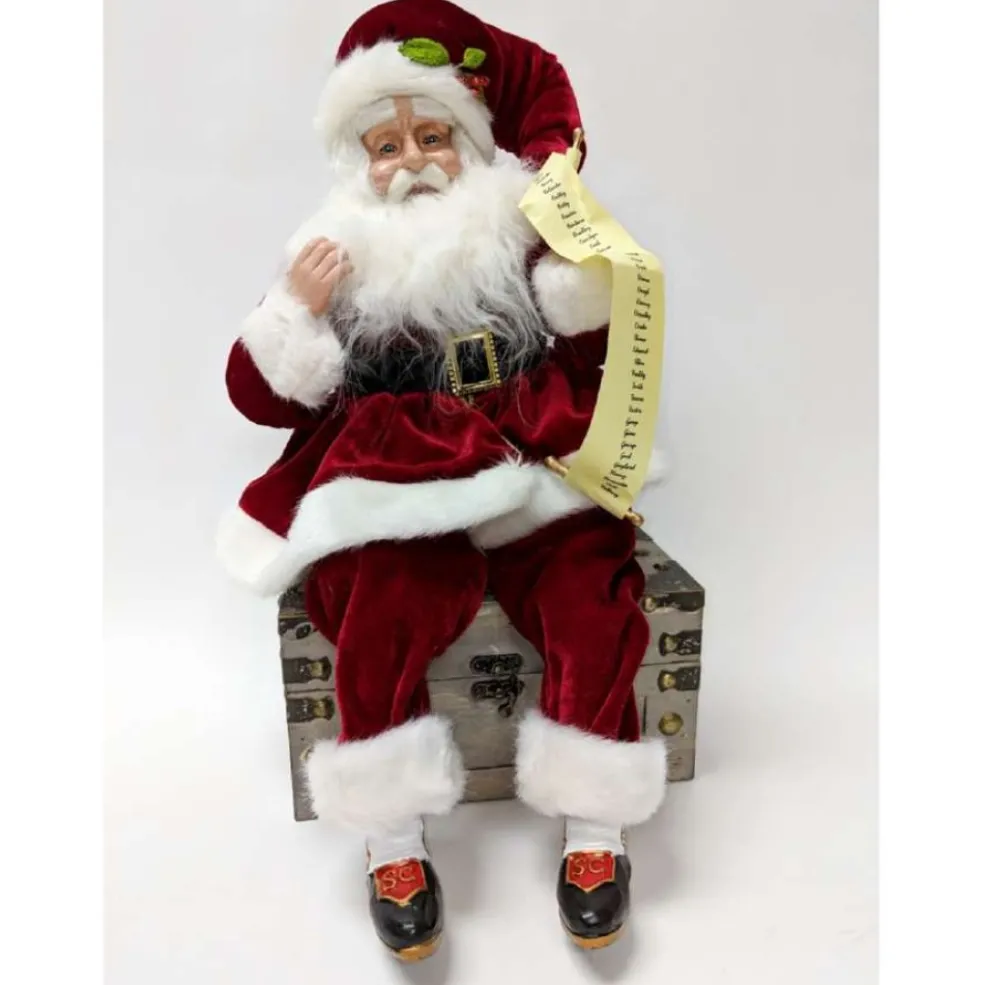 KKInteriors Santa Claus*K&K Interiors 51411A - Sitting Red Velvet Santa With List