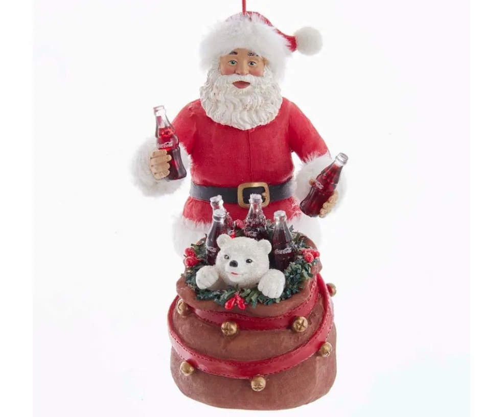 Kurt Adler Christmas Tree* 5.75" Coke Santa With Polar Bear In Sack Cc9202