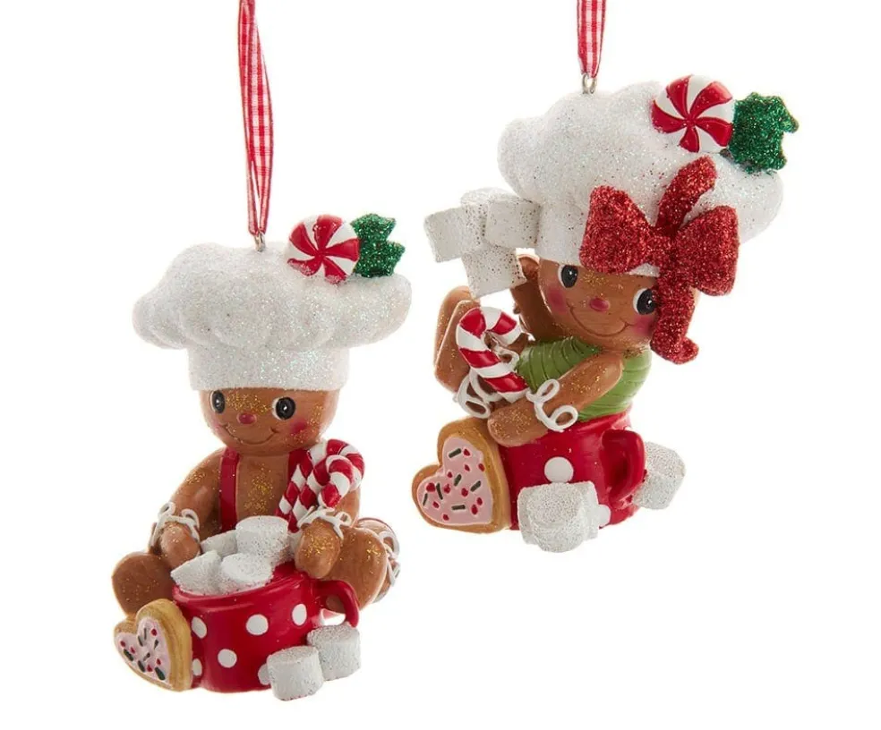 Kurt Adler Christmas Tree* 3.75" Gingerbread Boy Girl Cocoa Marshmallow H5626