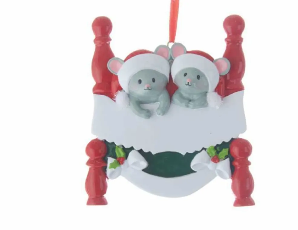 Kurt Adler Christmas Tree* C6586 Mice On Bed Family Of 2 Ornament