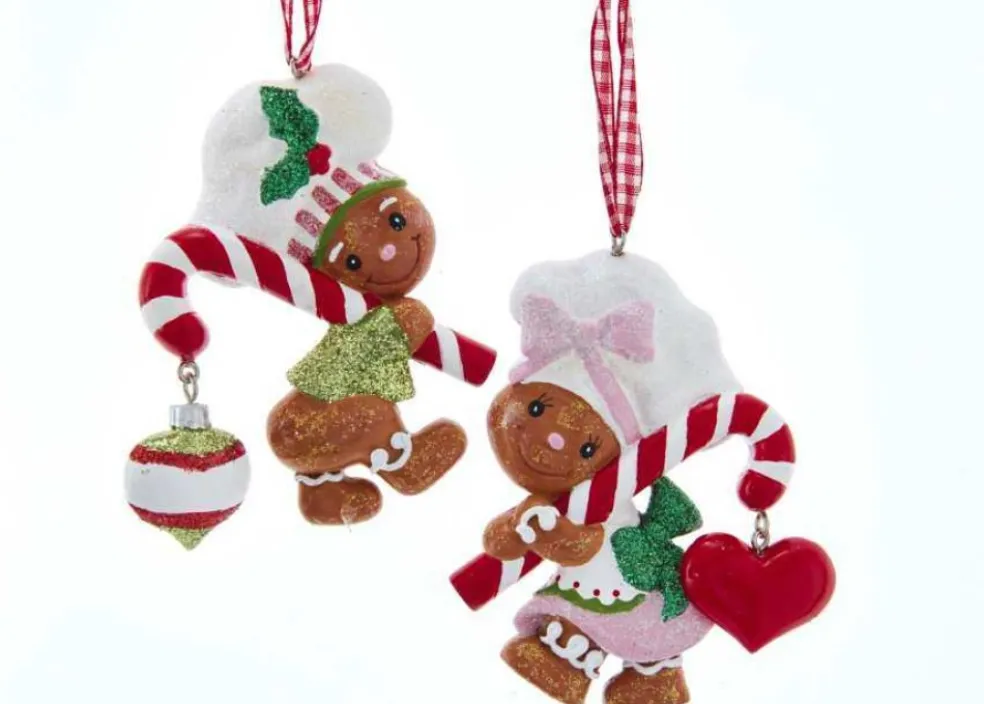 Kurt Adler Gingerbread* H5592 Gingerbread With Cane Boy Girl Ornament2 Assorted