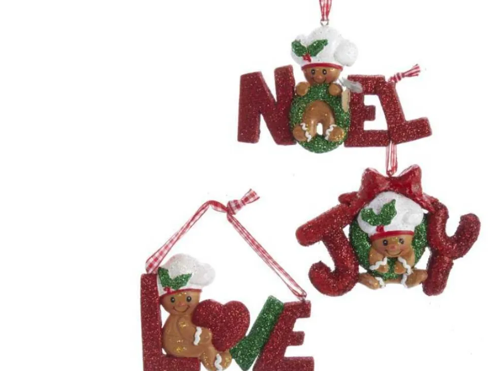 Kurt Adler Gingerbread* H5553 Gingrbrd Love Noel Joy Ornament3 Assorted