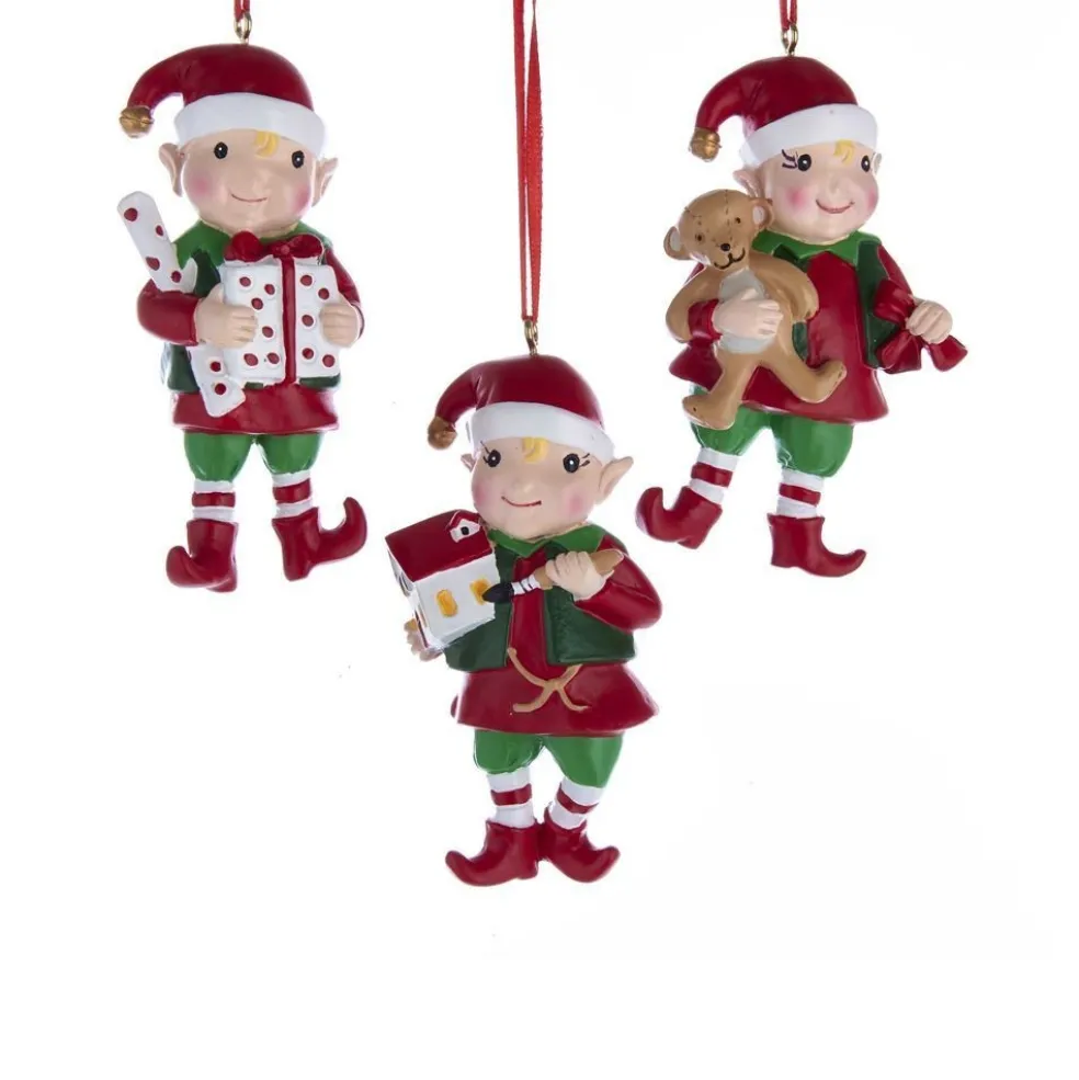 Kurt Adler Christmas Tree* Nyc A1874 Elf Ornaments, 3 Assorted