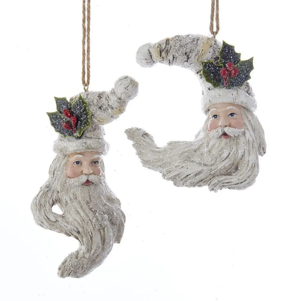 Kurt Adler Christmas Tree* Nyc C7681 Birch Berries Santa Head Ornaments, 2 Assorted