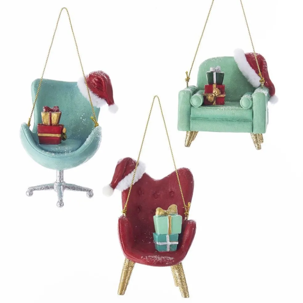 Kurt Adler Christmas Tree* Nyc C7667 Light Blue, Green And Red Vintage Style Chair Ornament, 3 Assorted
