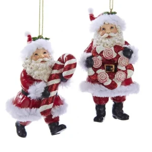Kurt Adler Christmas Tree* Nyc C8951 Santa With Candy Cane Ornament 2 Assorted