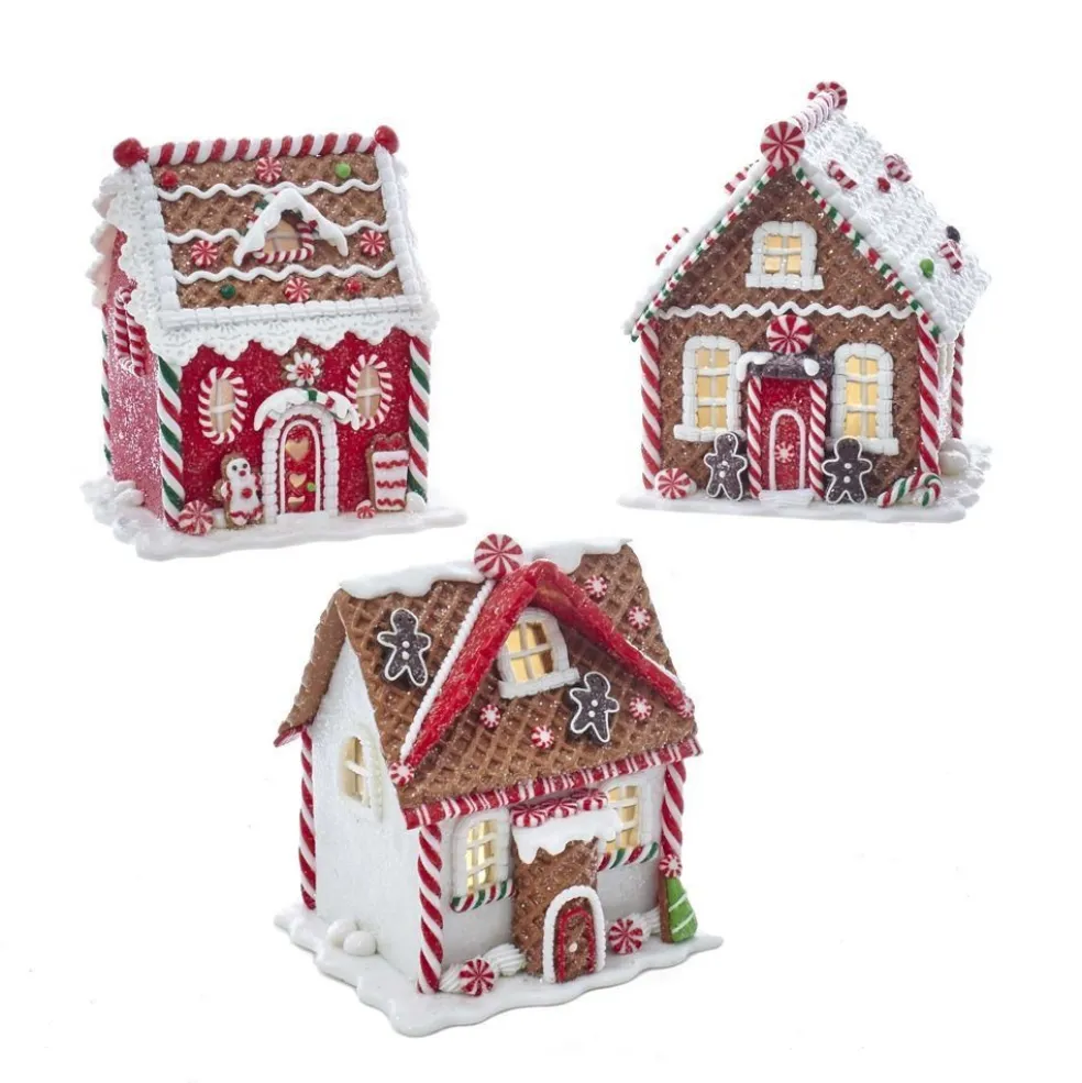 Kurt Adler Gingerbread* Nyc D3272 Battery-Operated Red And White Led Gingerbread Houses With Candy