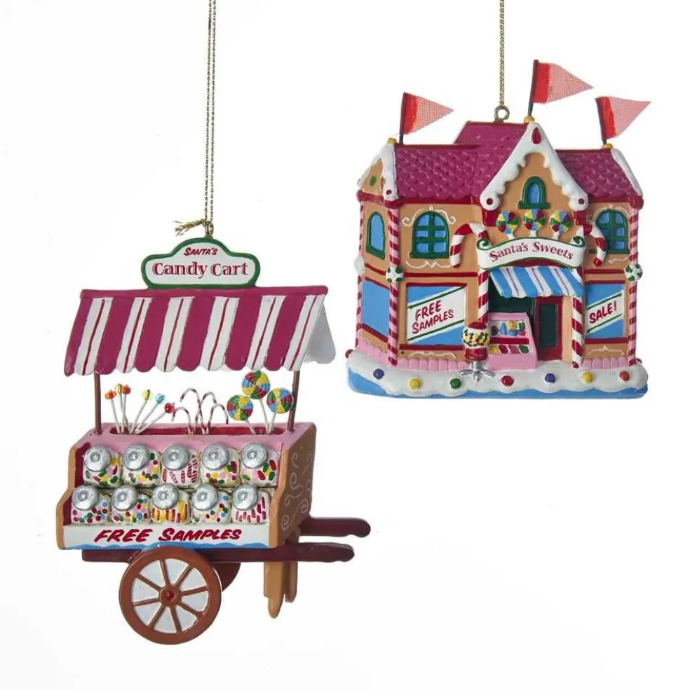 Kurt Adler Christmas Tree* Nyc D3240 Candy Cart And Candy Store Ornaments, 2 Assorted