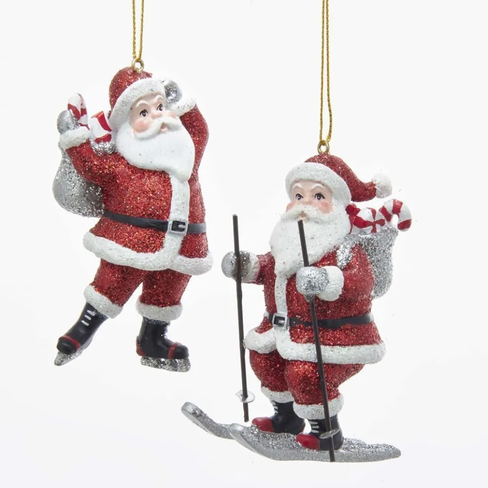 Kurt Adler Christmas Tree* Nyc D3380 Skating And Skiing Santa Ornaments, 2 Assorted