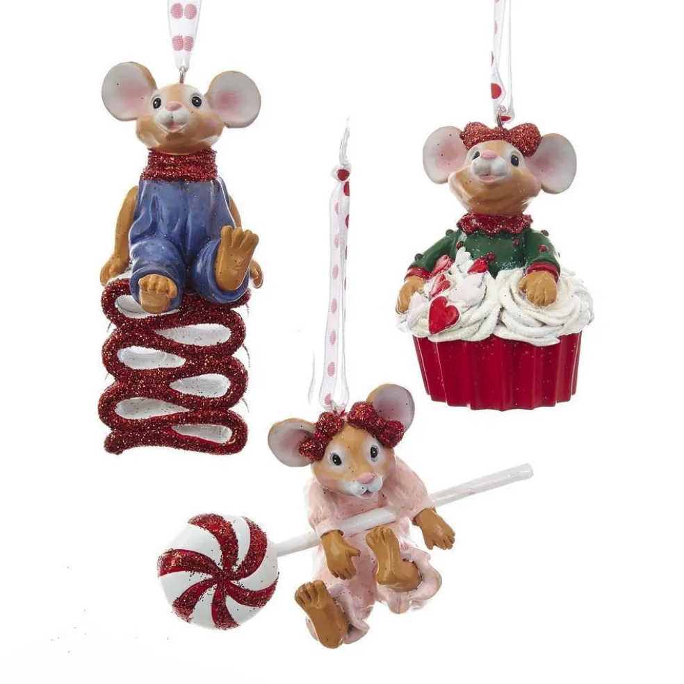 Kurt Adler Christmas Tree* Nyc H5141 Candy And Cupcake Mouse Ornaments, 3 Assorted