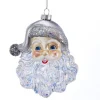 Kurt Adler Christmas Tree* Nyc T2622 Glass Santa Face With Silver Glitter Ornament