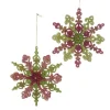 Kurt Adler Christmas Tree* Nyc T2319 Red, Green And Gold Glitter Snowflake, 2 Assorted