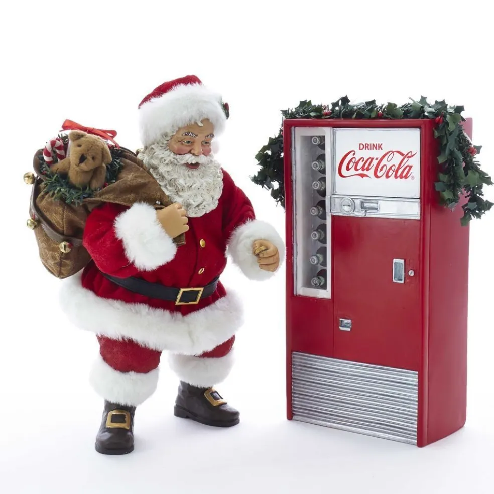 Kurt Adler Santa Claus* Santa Coke Machine Lit Sign 2Pc Cc5182