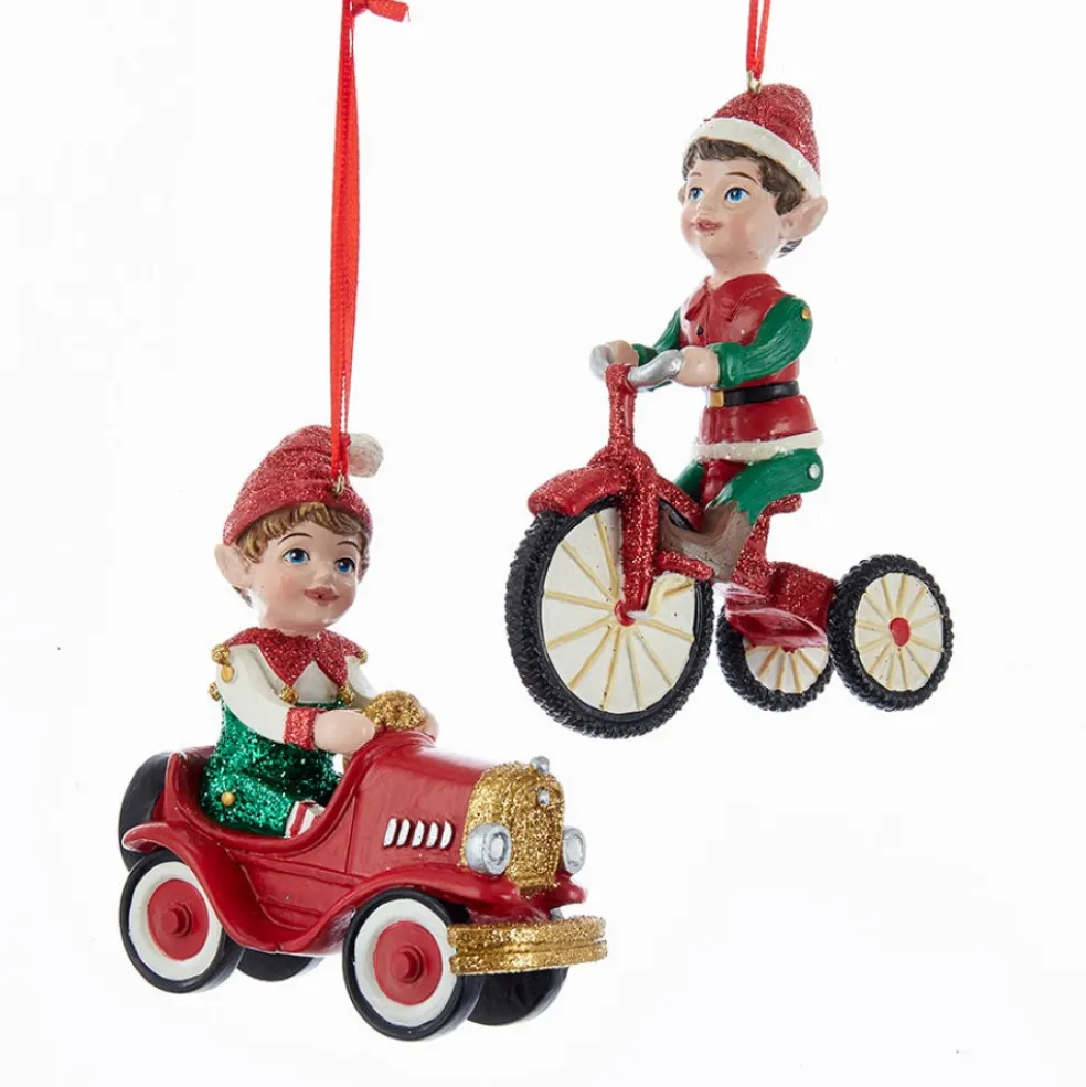 Kurt Adler Christmas Tree*Kurt S. Adler Nyc C7995 North Pole Elf Car/Tricycle Ornament 2 Assorted Kurt S.Adler New York