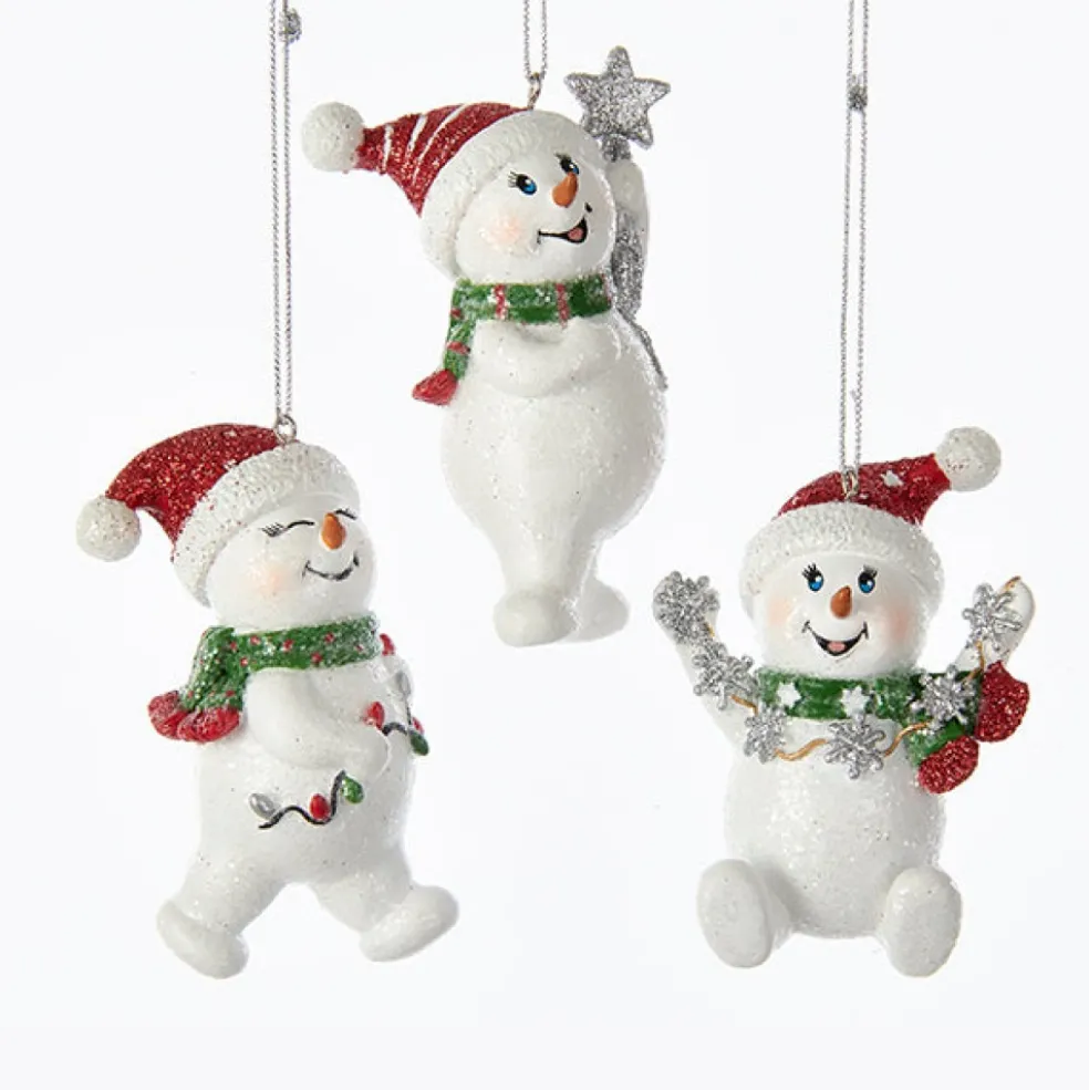 Kurt Adler Christmas Tree*Kurt S. Adler Nyc C6766 Resin Snowman With Red Hat 3 Assorted