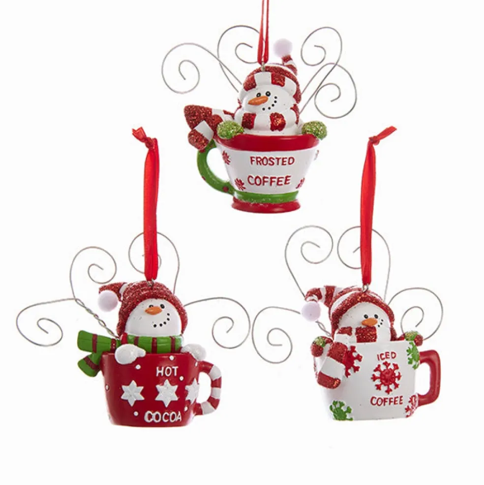 Kurt Adler Christmas Tree*Kurt S. Adler Nyc H5115 Snowman In Cup Ornament 3 Assorted