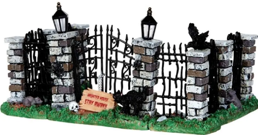 Lemax Halloween Villages* Spooky Iron Gate And Fence, Set Of 5 34606 Spooky Town