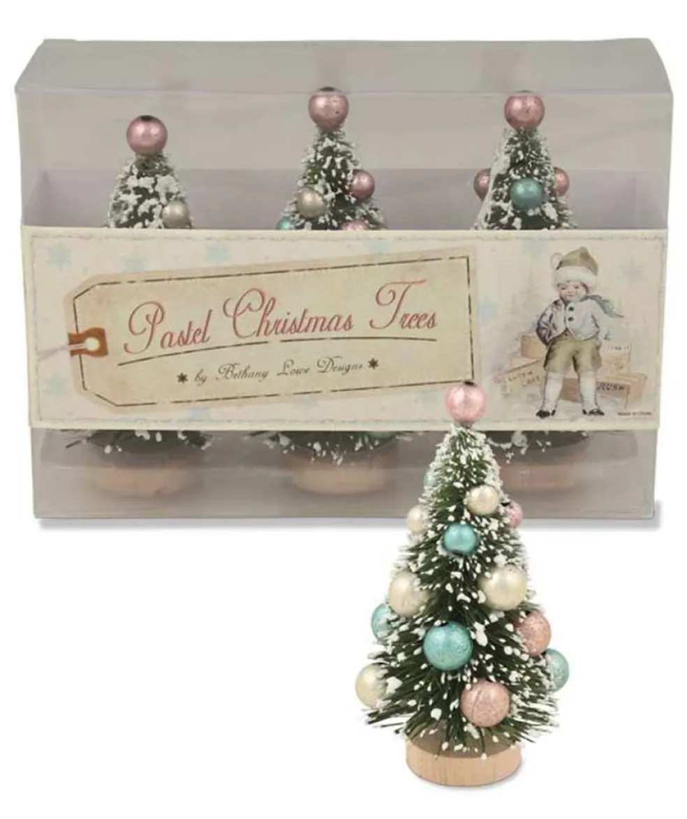 Bethany Lowe Traditional*Lg4432 Pastel Mini Christmas Trees In Box
