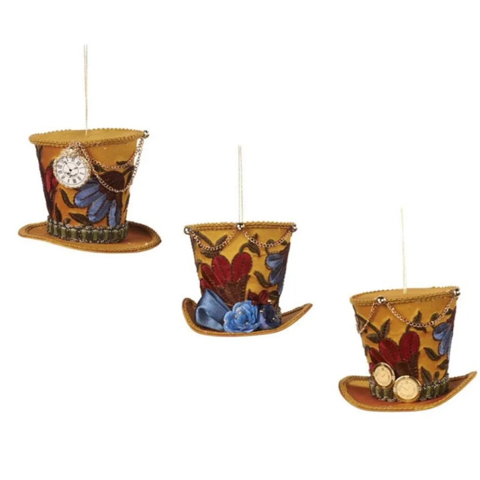 Goodwill Alice*Madhatter Floral Hat Ornament 3 Assorted Alice In Wonderland J 65411