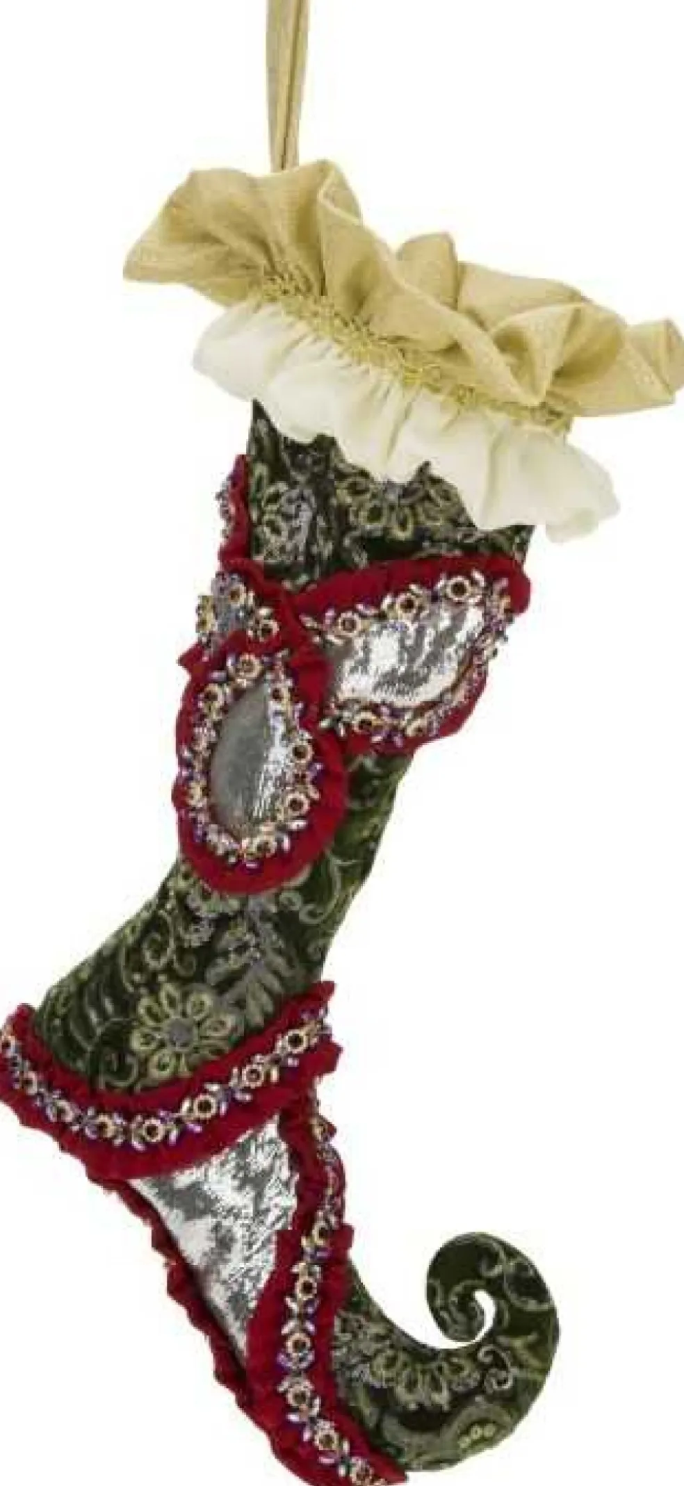 Mark Roberts Home Decors* Dk Green Silver Stocking 24'' 24-87580