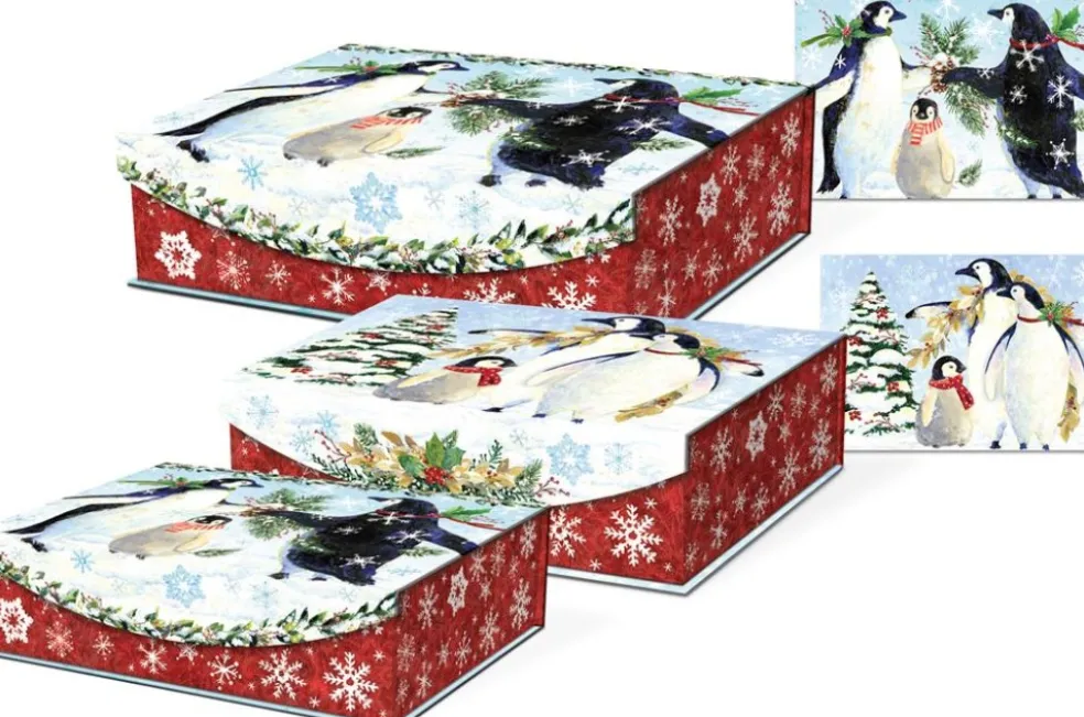 Goodwill Home Decors*Nested Flip Top 3 Boxes Snowy Penguins G 43081N