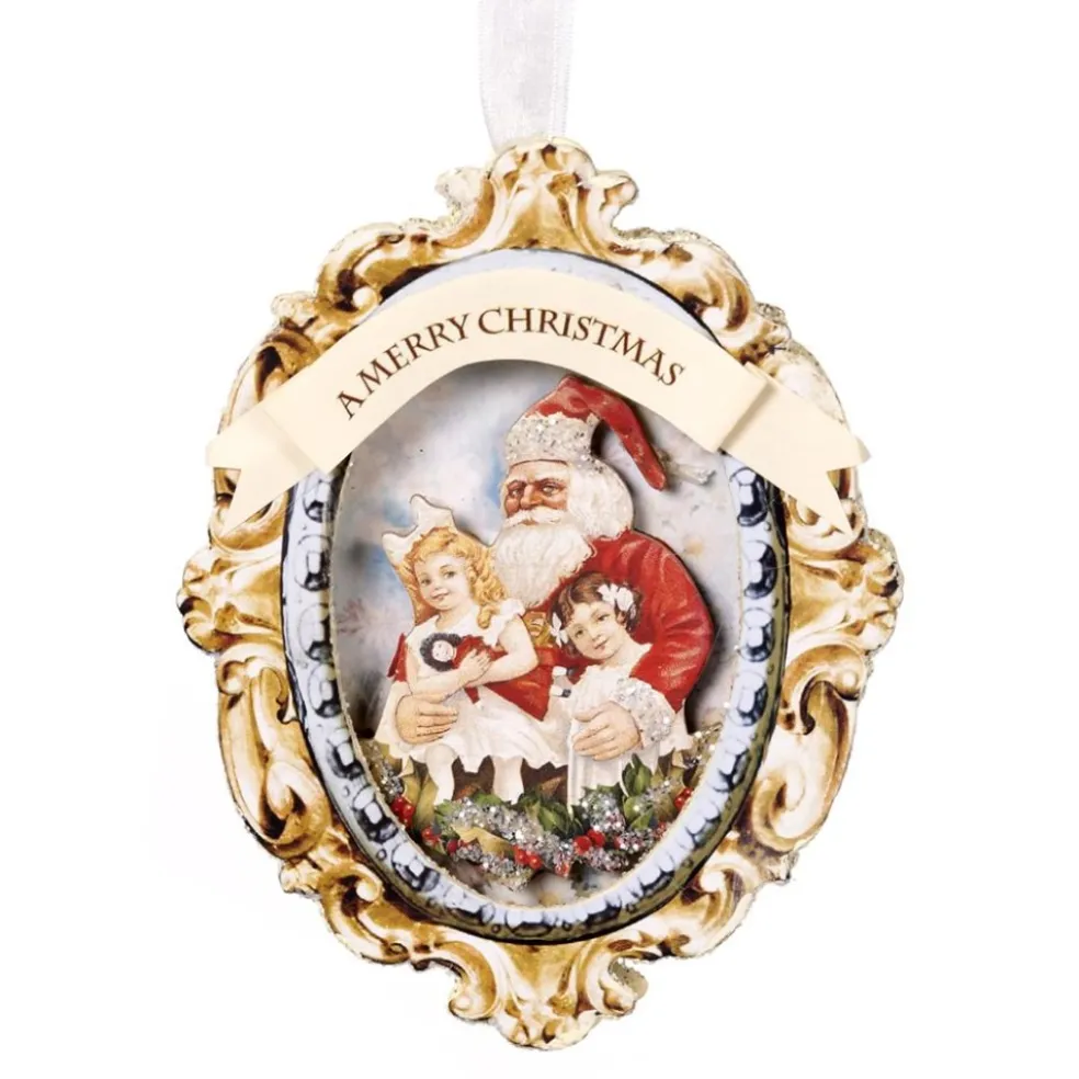 Goodwill Christmas Tree*Paper Oval Santa With Girls Ornament Y 61322
