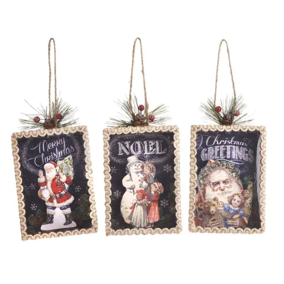 Goodwill Christmas Tree*Paper Santa Postcard Ornament 3 Assorted Y 63317