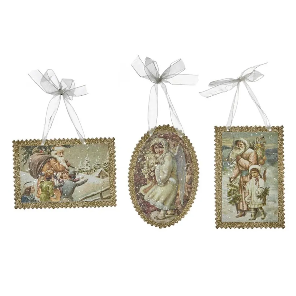 Goodwill Traditional*Paper Santa Scene Postcard Ornament 3 Assorted Tr 28585