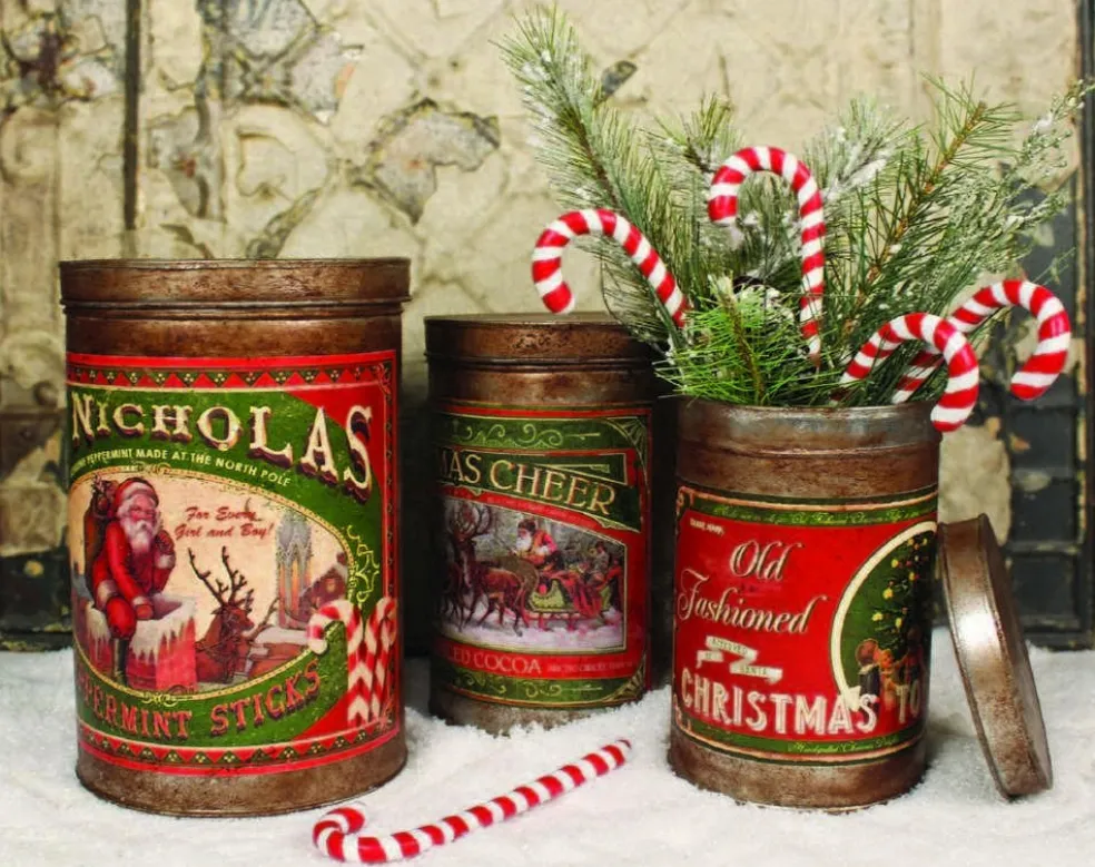 Bethany Lowe Traditional*Tf5118 Christmas Tin Canisters Set Of 3